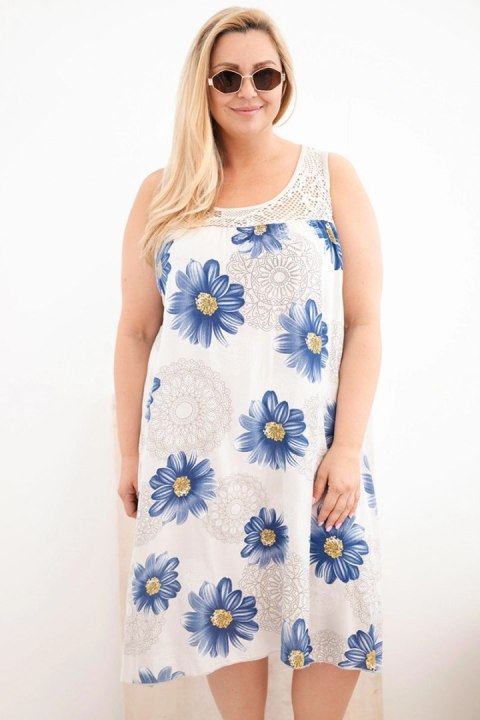 Beżowa sukienka wiskozowa Plus Size z koronką i kwiatowym wzorem