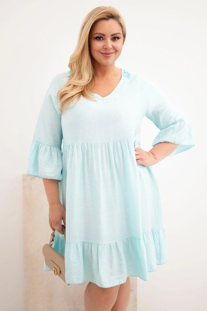 Sukienka damska Plus Size wiskozowa z ażurowym zdobieniem miętowa