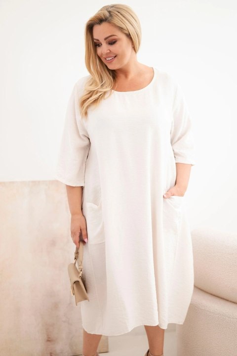 Sukienka damska Plus Size wiskozowa z kieszeniami krótki rękaw beżowa