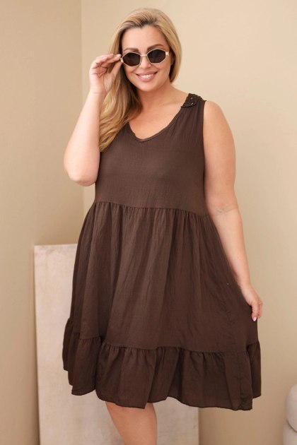 Sukienka damska Plus Size wiskozowa z koronką bez rękawów brązowa