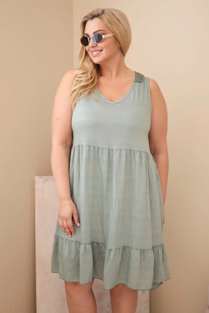 Sukienka damska Plus Size wiskozowa z koronką bez rękawów khaki