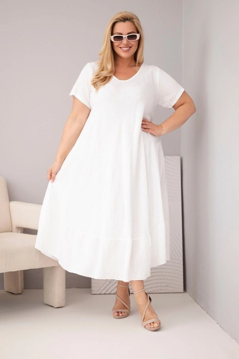Biała sukienka wiskozowa Plus Size o luźnym kroju z dekoltem V