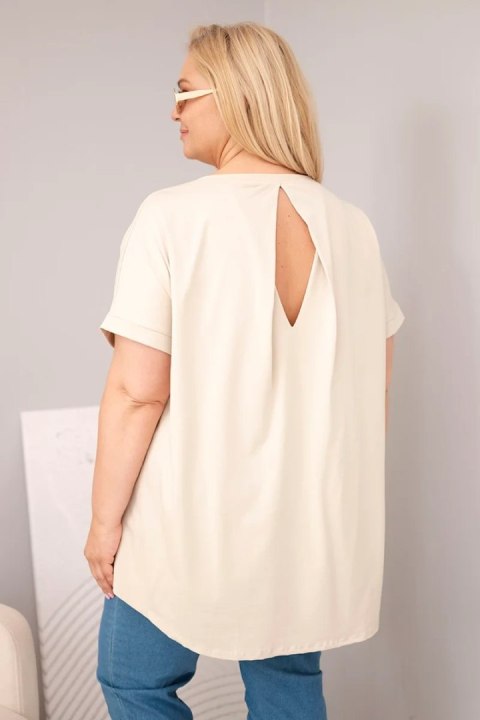 Bluzka damska Plus Size bawełniana z krótkim rękawem beżowa
