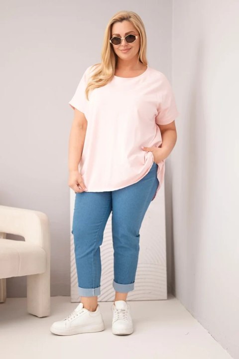 Bluzka damska Plus Size bawełniana z krótkim rękawem cukierkowy róż