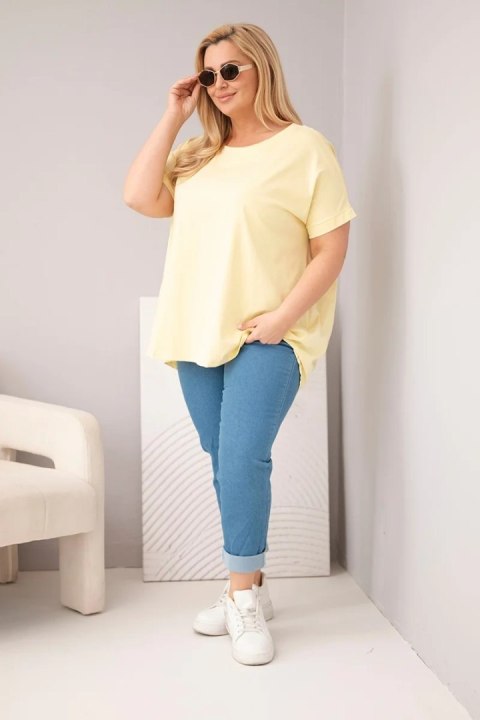Bluzka damska Plus Size bawełniana z krótkim rękawem żółta