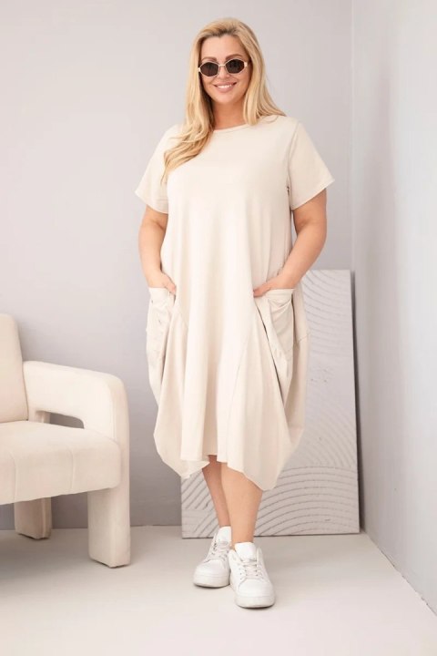 Sukienka damska Plus Size bawełniana z kieszeniami beżowa