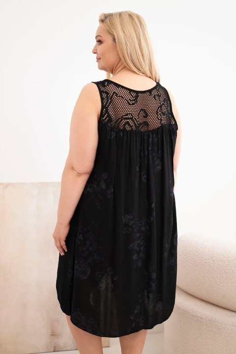 Sukienka damska Plus Size wiskozowa w kwiaty z koronkową górą czarna