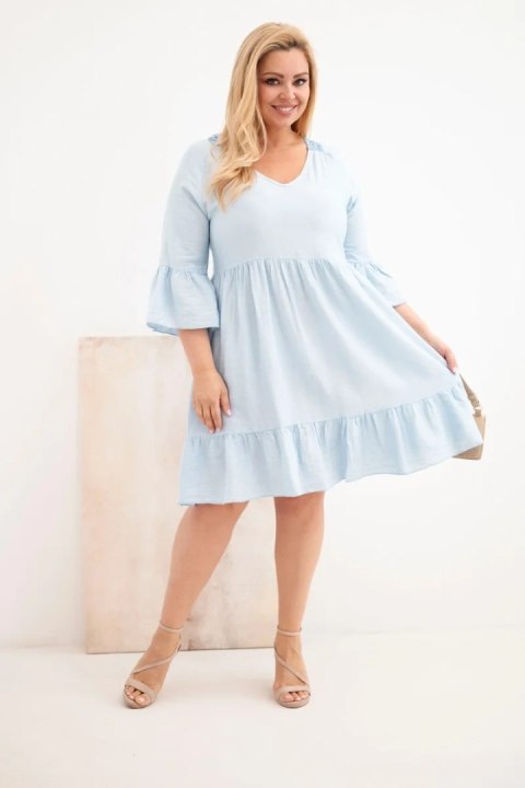 Sukienka damska Plus Size wiskozowa z ażurowym zdobieniem niebieska