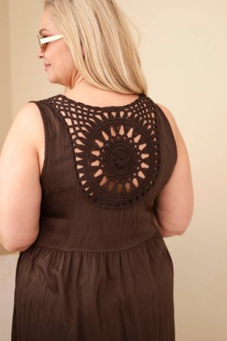 Sukienka damska Plus Size wiskozowa z koronką bez rękawów brązowa