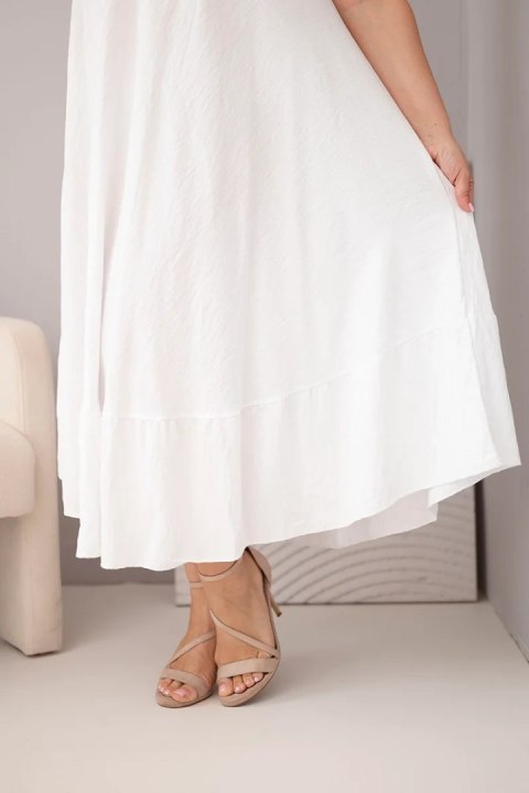 Sukienka damska plus size z krótkim rękawem i falbaną z lekkiej wiskozy biała