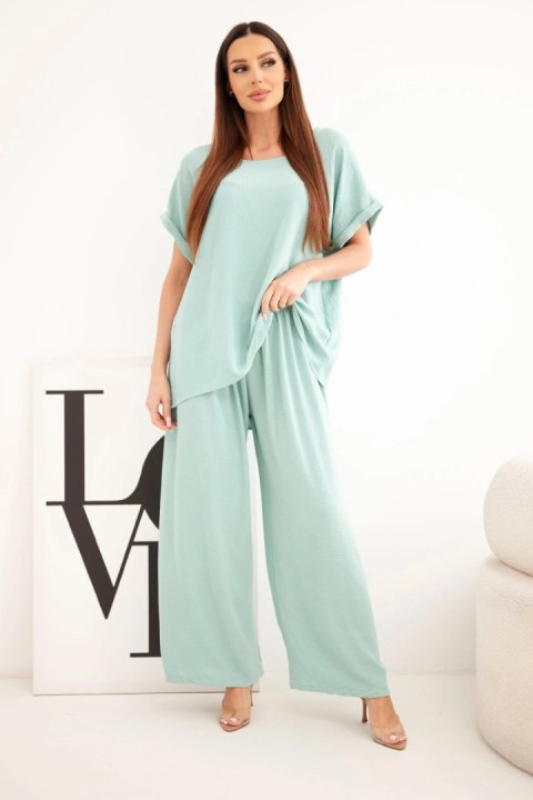 Czarny komplet damski Plus Size z bluzką oversize i spodniami z szeroką nogawką