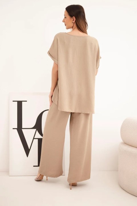 Komplet damski Plus Size bluzka i spodnie z szeroką nogawką fango
