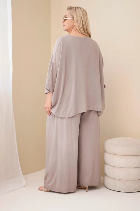 Komplet damski Plus Size wiskozowy z szerokimi spodniami i bluzką fango