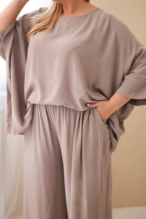 Komplet damski Plus Size wiskozowy z szerokimi spodniami i bluzką fango