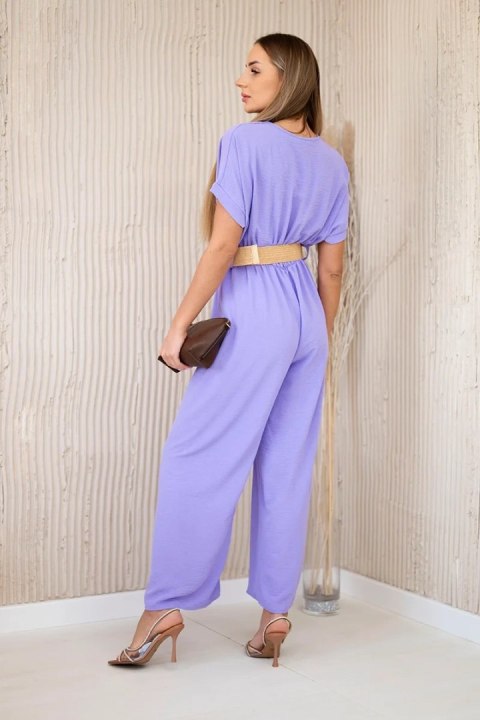Kombinezon z ozdobnym paskiem w talii jasny fioletowy