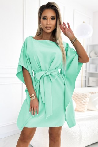 287-31 SOFIA Kobieca sukienka motyl z wiązaniem w pasie - MIĘTA - L/XL