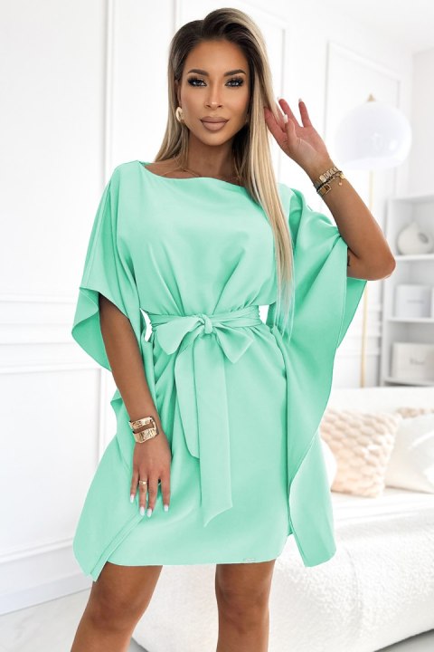 287-31 SOFIA Kobieca sukienka motyl z wiązaniem w pasie - MIĘTA - L/XL
