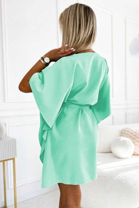 287-31 SOFIA Kobieca sukienka motyl z wiązaniem w pasie - MIĘTA - L/XL