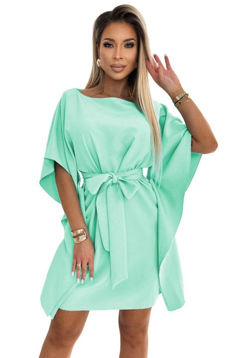 287-31 SOFIA Kobieca sukienka motyl z wiązaniem w pasie - MIĘTA - L/XL