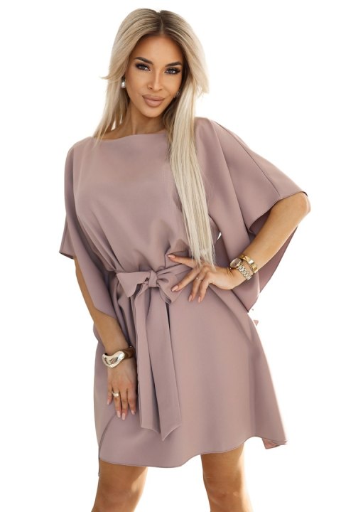 287-37 SOFIA Sukienka motyl z wiązaniem w pasie - MOCHA MOUSSE - 2XL/3XL