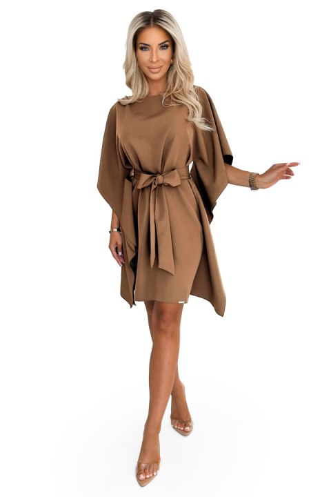 287-39 SOFIA Sukienka motyl z wiązaniem w pasie - cappuccino - L/XL