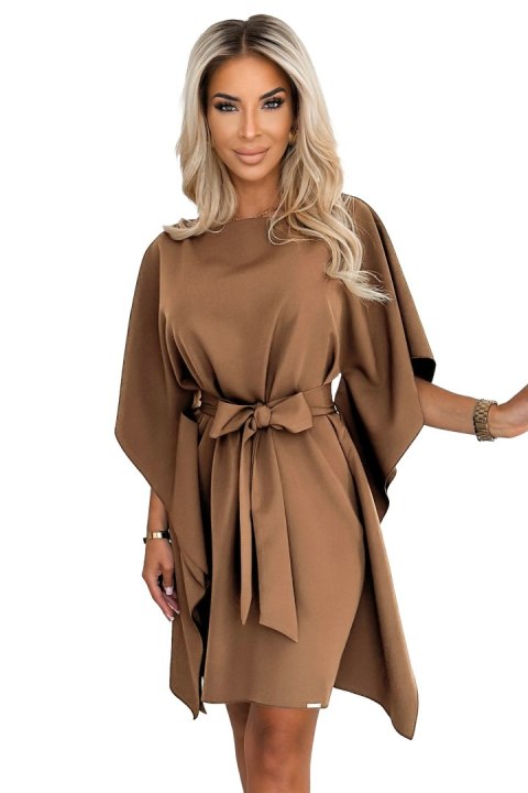 287-39 SOFIA Sukienka motyl z wiązaniem w pasie - cappuccino - L/XL