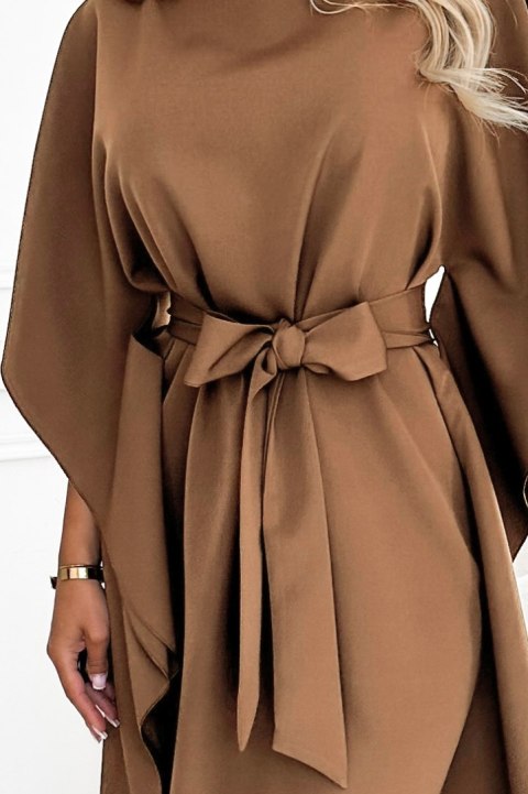 287-39 SOFIA Sukienka motyl z wiązaniem w pasie - cappuccino - L/XL