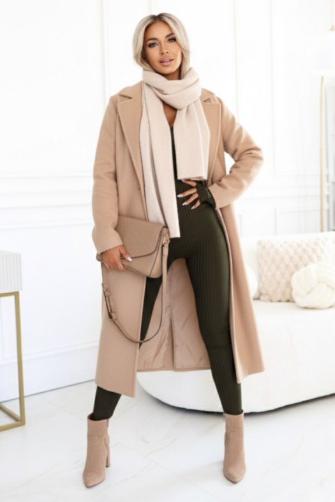 619-2 Wygodny i elegancki prążkowany kombinezon damski z dekoltem - khaki - S