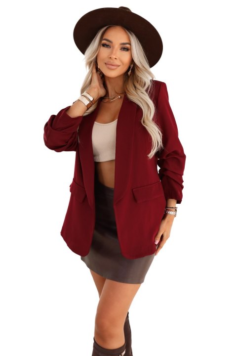 588-4 Damska klasyczna marynarka z drapowanymi rękawkami - bordowa - L/XL