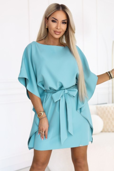 287-40 SOFIA Sukienka motyl z wiązaniem w pasie - pastelowy turkus - 2XL/3XL