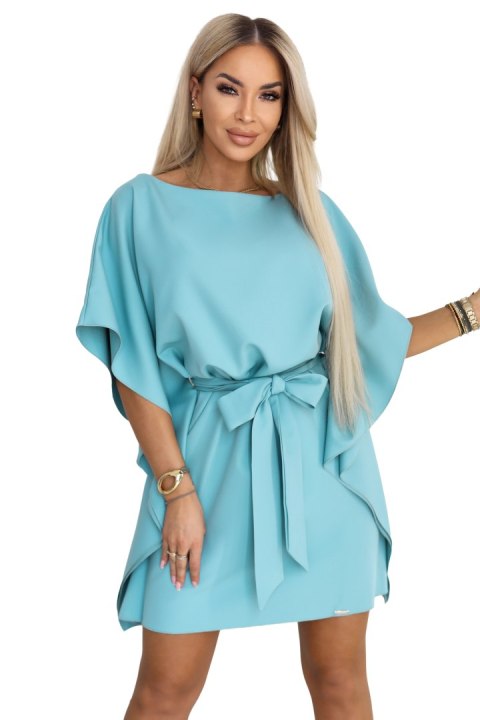 287-40 SOFIA Sukienka motyl z wiązaniem w pasie - pastelowy turkus - 2XL/3XL