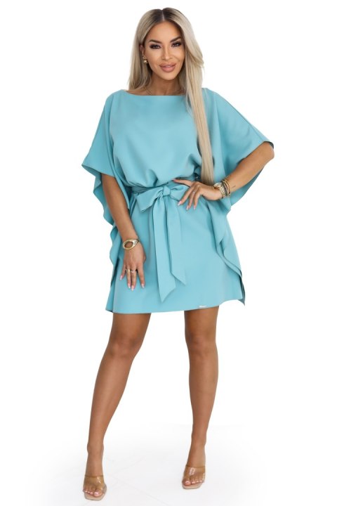 287-40 SOFIA Sukienka motyl z wiązaniem w pasie - pastelowy turkus - L/XL