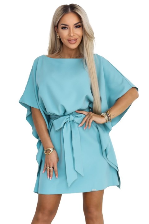 287-40 SOFIA Sukienka motyl z wiązaniem w pasie - pastelowy turkus - L/XL