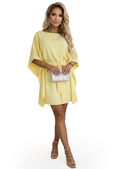 287-41 SOFIA Sukienka motyl z wiązaniem w pasie - masełkowy żółty - 2XL/3XL