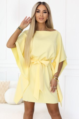 287-41 SOFIA Sukienka motyl z wiązaniem w pasie - masełkowy żółty - S/M