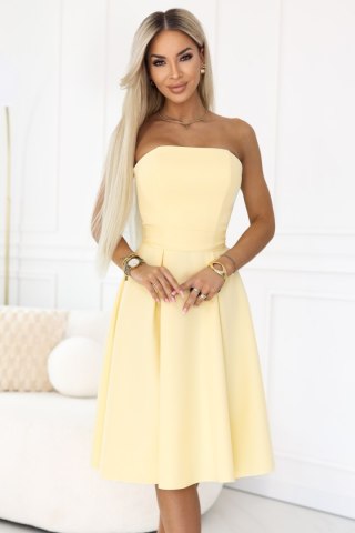 641-3 VIVIENNE gorsetowa rozkloszowana sukienka midi z paskiem - pastelowy żółty - S