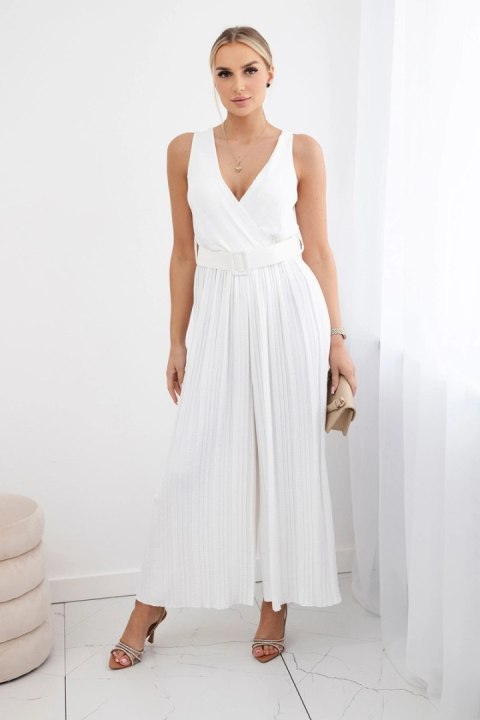 Kombinezon z wiskozy plisowany ecru