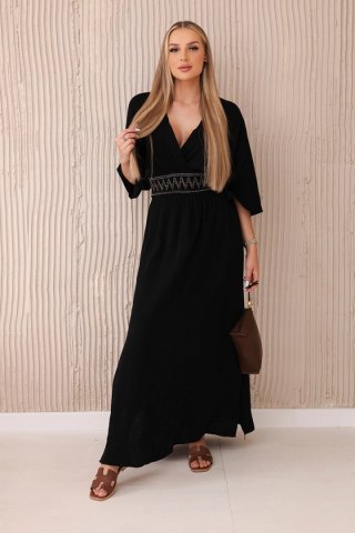 Sukienka muślinowa z haftem w talii czarna