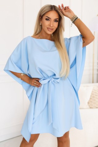 287-43 SOFIA Sukienka typu motyl z wiązaniem w pasie - jasny błękit - L/XL
