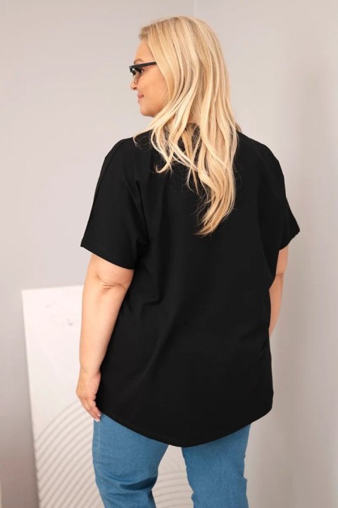 Bluzka damska bawełniana Plus Size z motylkami czarna