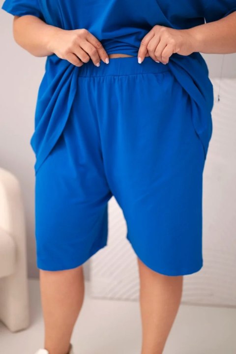 Komplet damski bawełniany Plus Size z bluzką i spodenkami chabrowy