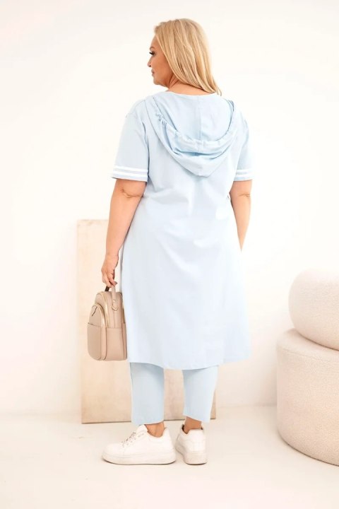 Komplet damski bawełniany Plus Size z bluzką z kapturem i spodniami niebieski