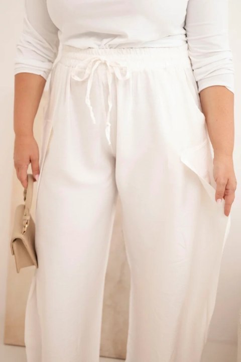 Spodnie damskie bawełniane Plus Size z gumką w pasie ecru