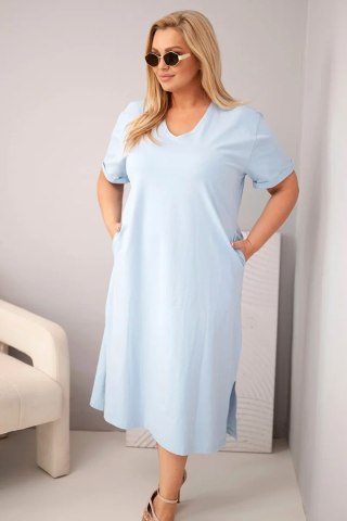 Sukienka damska Plus Size bawełniana z dekoltem w serek niebieska