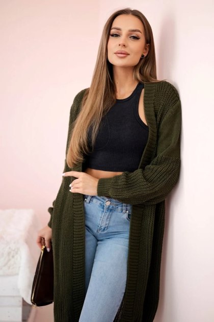 Sweter długi kardigan khaki