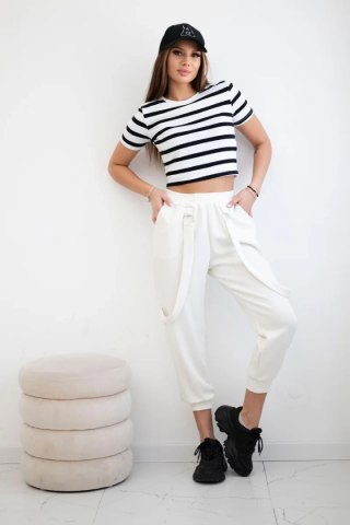 Spodnie z ozdobnymi paskami masełko ecru
