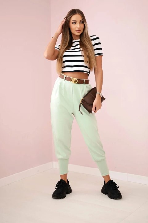 Spodnie z paskiem i kieszeniami masełko ciemno miętowe