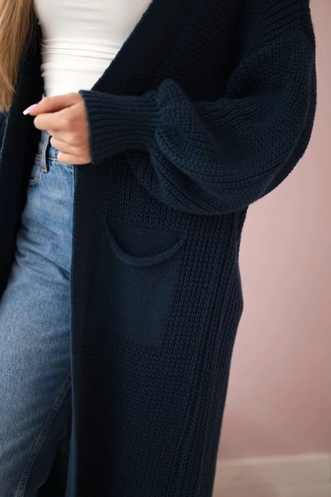 Sweter długi kardigan granatowy