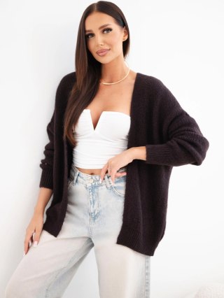 Sweter damski z alpaką bez zapięcia i długim rękawem brązowy