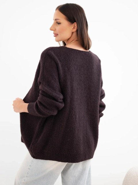 Sweter damski z alpaką bez zapięcia i długim rękawem brązowy